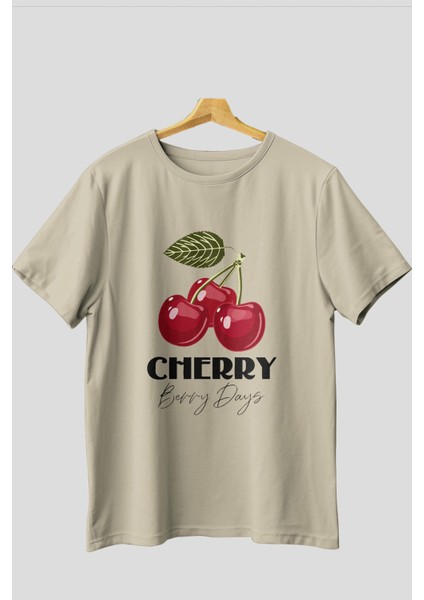 Cherry Cherries 12 Ön Baskılı Oversize T-Shirt Erkek Kadın Pamuk Bisiklet Yaka Tişort