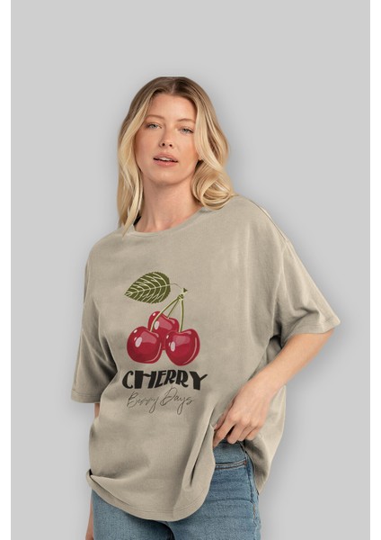 Cherry Cherries 12 Ön Baskılı Oversize T-Shirt Erkek Kadın Pamuk Bisiklet Yaka Tişort modelleri