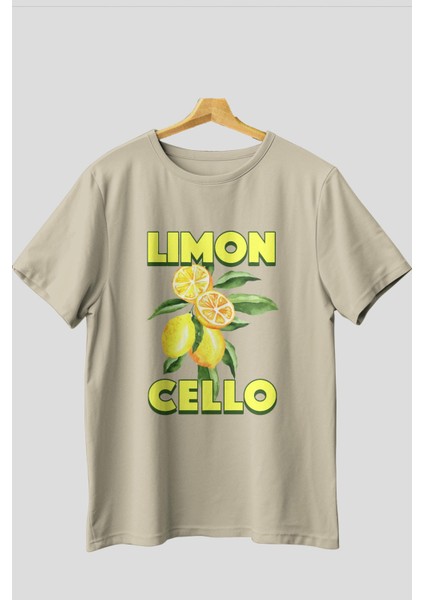 Limoncello Lemon Ön Baskılı Oversize T-Shirt Erkek Kadın Pamuk Bisiklet Yaka Tişort
