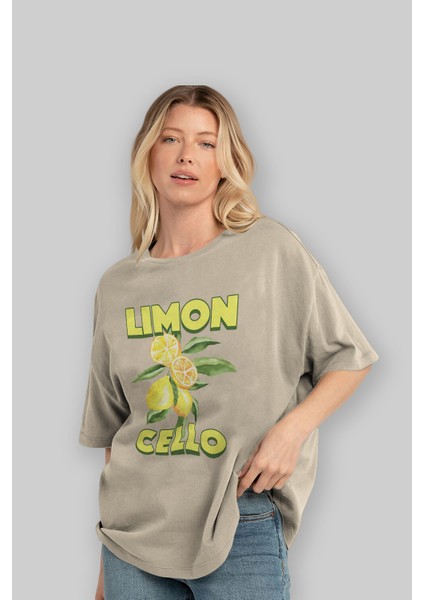 Limoncello Lemon Ön Baskılı Oversize T-Shirt Erkek Kadın Pamuk Bisiklet Yaka Tişort modelleri