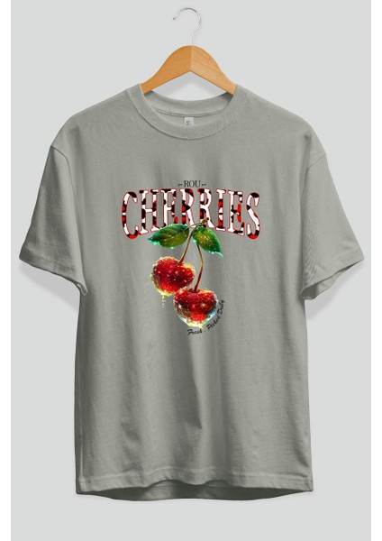 Cherry Cherries 7 Ön Baskılı Oversize T-Shirt Erkek Kadın Pamuk Bisiklet Yaka Tişort fiyatları