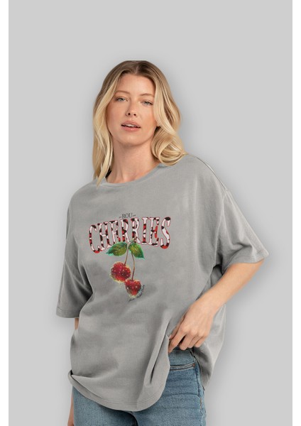 Cherry Cherries 7 Ön Baskılı Oversize T-Shirt Erkek Kadın Pamuk Bisiklet Yaka Tişort modelleri