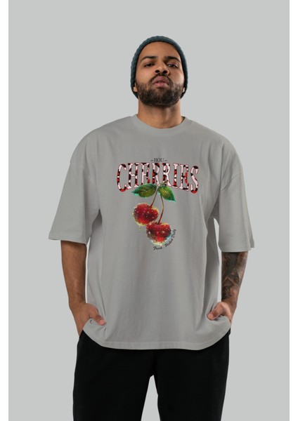 Cherry Cherries 7 Ön Baskılı Oversize T-Shirt Erkek Kadın Pamuk Bisiklet Yaka Tişort fırsatları