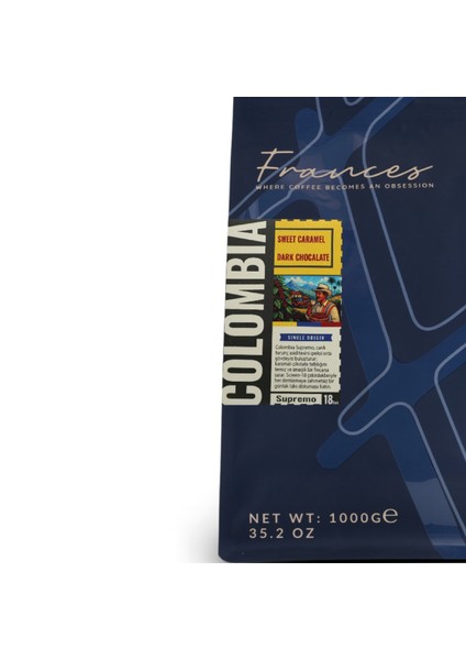 %100 Colombia Espresso |Orta- Koyu Kavrum |Çekirdek Kahve | 2*1000 Gr |Dengeli Gövde, Düşük Asidite