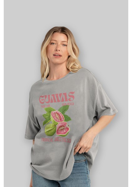 Guavas Ön Baskılı Oversize T-Shirt Erkek Kadın Pamuk Bisiklet Yaka Tişort modelleri