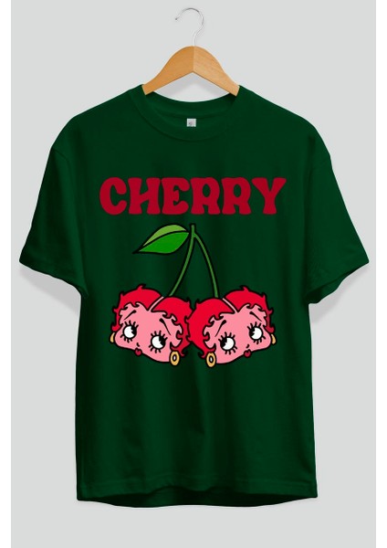 Cherry Cherries 10 Ön Baskılı Oversize T-Shirt Erkek Kadın Pamuk Bisiklet Yaka Tişort