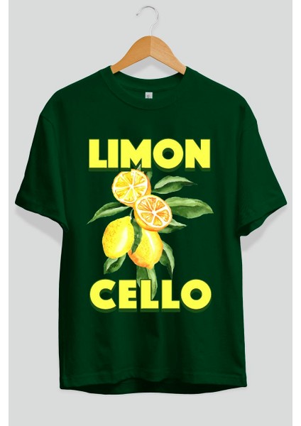 Limoncello Lemon Ön Baskılı Oversize T-Shirt Erkek Kadın Pamuk Bisiklet Yaka Tişort