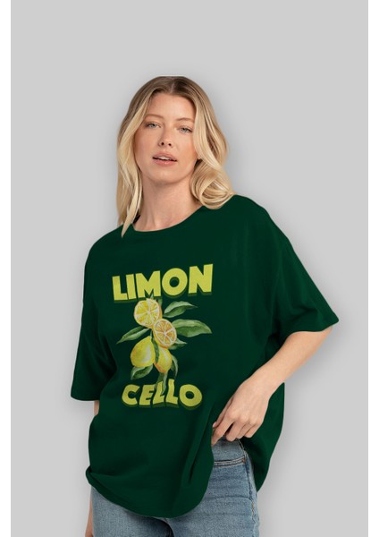 Limoncello Lemon Ön Baskılı Oversize T-Shirt Erkek Kadın Pamuk Bisiklet Yaka Tişort fiyatları