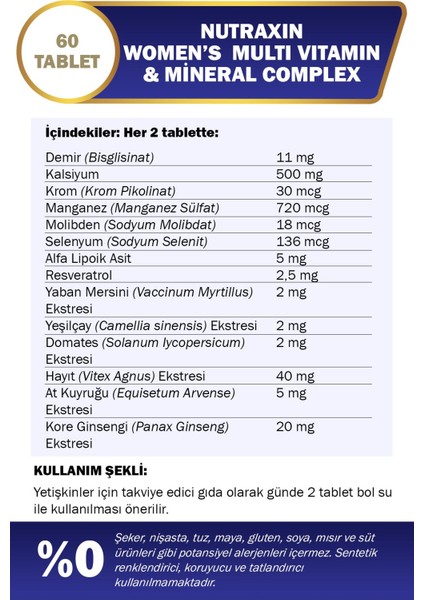 Asfstore Nutraxin Women's Multi Vitamin Complex 60 Tablet fırsatları