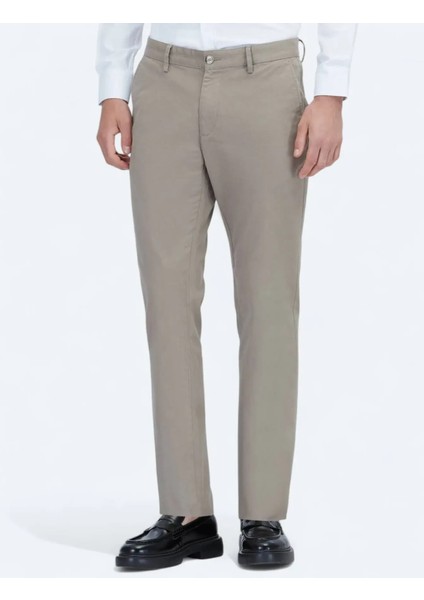 Vizon Düz Dokuma Regular Fit Casual Pamuk Karışımlı Pantolon