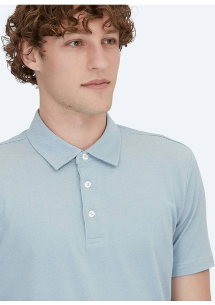 Açık Mavi Polo Yaka Pamuk Karışımlı T-Shirt fiyatları