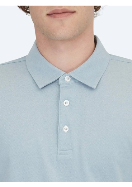 Açık Mavi Polo Yaka Pamuk Karışımlı T-Shirt modelleri