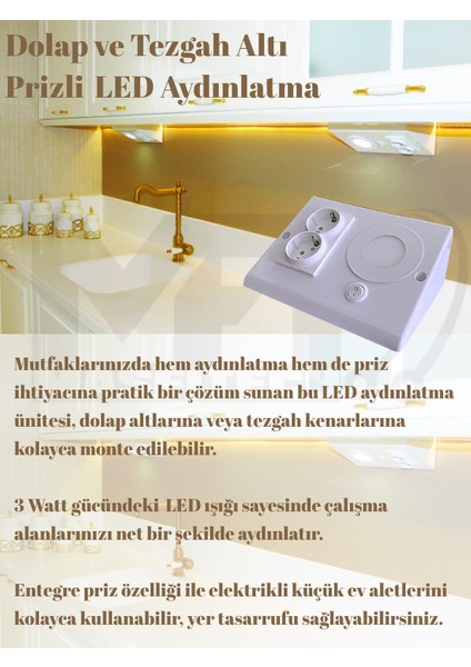 Dolap ve Tezgah Altı Prizli Aydınlatma 3 Watt 6500k Beyaz Işık fiyatları