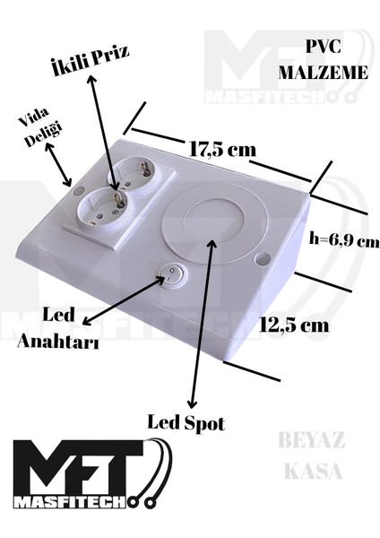 Dolap ve Tezgah Altı Prizli Aydınlatma 3 Watt 6500k Beyaz Işık