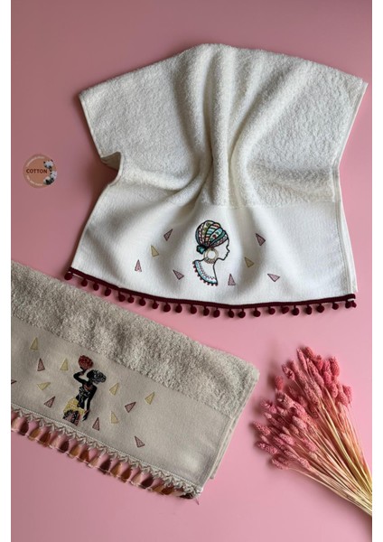 Zahara | 2'li Afrikalı Kadın Nakışlı El Havlusu – %100 Pamuk, Şık, Lisanslı Etnik Tasarım Havlu Seti modelleri