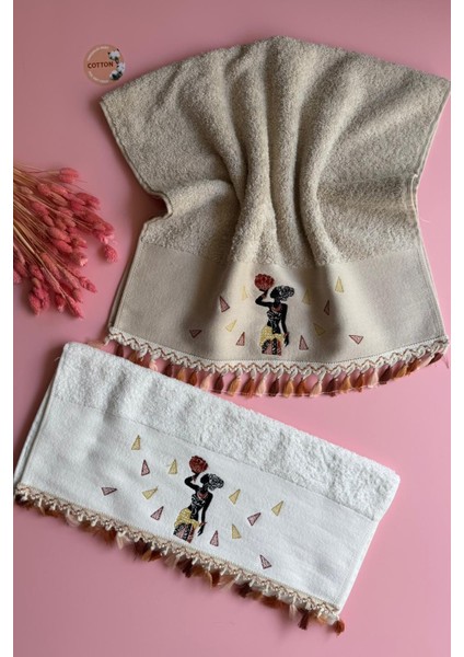 Zahara | 2'li Afrikalı Kadın Nakışlı El Havlusu – %100 Pamuk, Şık, Lisanslı Etnik Tasarım Havlu Seti fırsatları