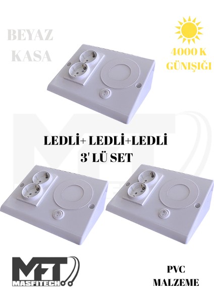 Dolap & Tezgah Altı Prizli Aydınlatma 3 Watt 4000k Günışığı (3 Adet)