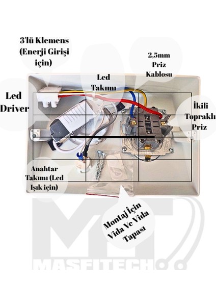 Dolap & Tezgah Altı Prizli Aydınlatma 3 Watt (Beyaz Işık)