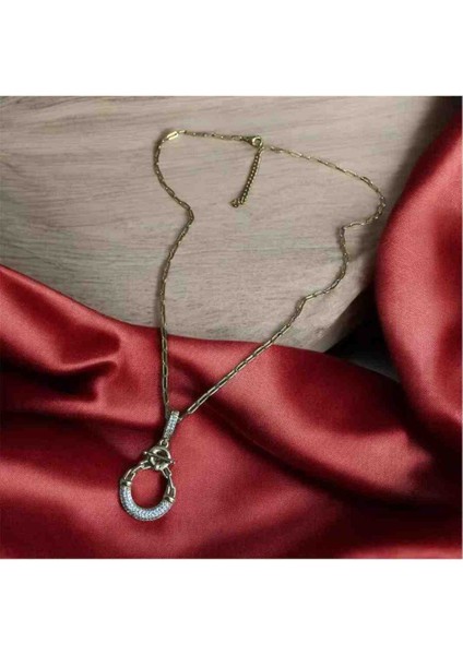Zirkon Taşlı Halka Detaylı Çelik Kolye fiyatları