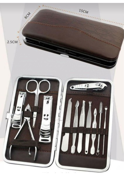 13 Parça Paslanmaz Çelik Manikür Pedikür Seti, Deri Çanta ile Güçlü ve Şık Tasarım
