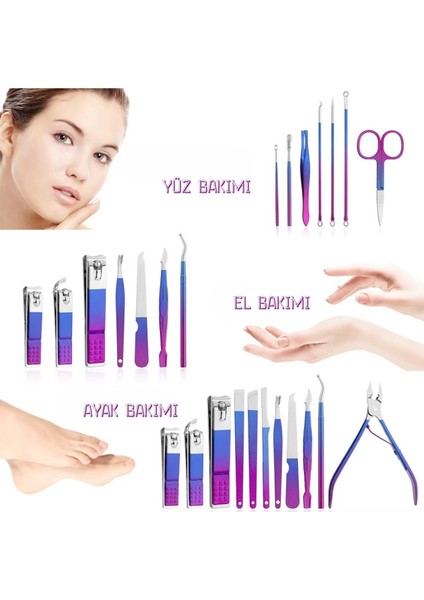 18 Parça Paslanmaz Çelik Bakım Seti, Seyahat Çantasıyla Profesyonel Tırnak ve Yüz Bakımı fiyatları