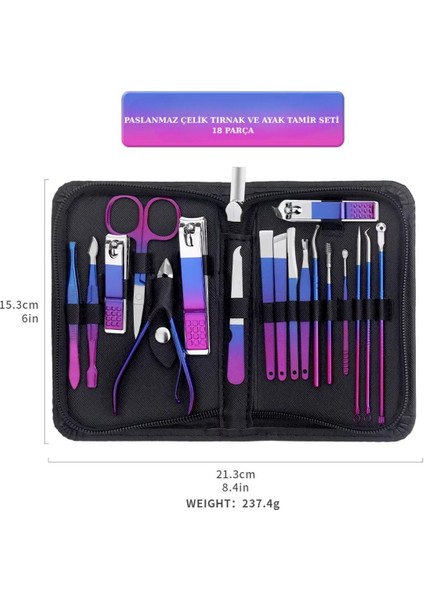 18 Parça Paslanmaz Çelik Bakım Seti, Seyahat Çantasıyla Profesyonel Tırnak ve Yüz Bakımı fırsatları