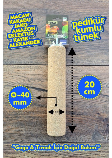 Venty Pedikür Kumlu Papağan Tüneği 20 cm / Ø 40 mm | Macaw | Kakadu | Jako | Amazon | İskender | Kayık - T242