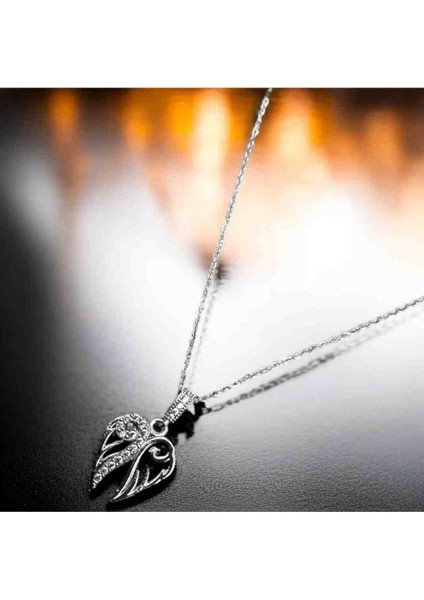 Zirkon Taşlı Melek Kanadı Detaylı Çelik Kolye fiyatları