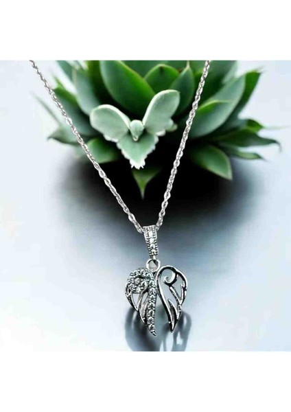 Zirkon Taşlı Melek Kanadı Detaylı Çelik Kolye modelleri
