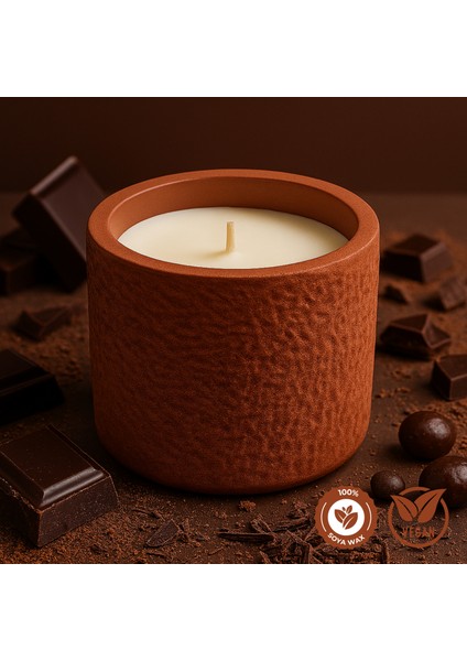 Çikolata Kokulu Kahverengi Beton Mum – %100 Soya Wax, El Yapımı, Doğal Vegan Mum