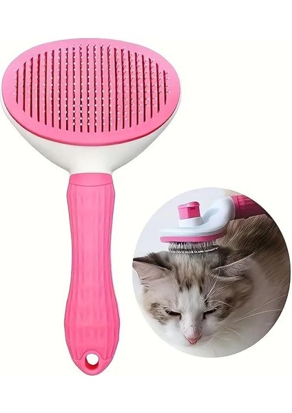 Pembe Otomatik Temizlenen Tuşlu Evcil Hayvan Fırçası Kedi Köpek Tüy Toplayıcı Tarak