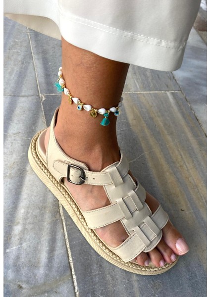 Nazar Boncuklu Pul Yuvarlak Taşlı Bej Turkuaz Renkli Halhal modelleri