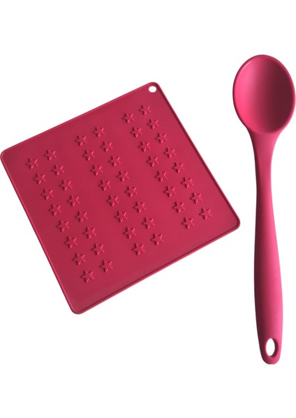 Bybirgül Slilikon Yıldız Kırmızı Nihale 17X17 cm Airfyer Pişirme Matı + Kaşık (1ADET)