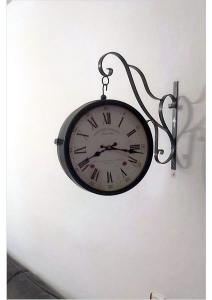 Büyük 45cm Sessiz Yuvarlak Çelik Çift Taraflı Cam Dikey İki Yönlü İstasyon Duvar Saati Station Clock fırsatları