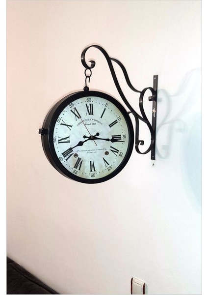 Büyük 45cm Sessiz Yuvarlak Çelik Çift Taraflı Cam Dikey İki Yönlü İstasyon Duvar Saati Station Clock indirimleri