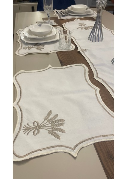 Nerina 25 Parça Lüks Amerikan Servis Runner Sunum Nakışlı Örtü Set Dertsiz 12 Kişilik Çeyizlik Keten modelleri