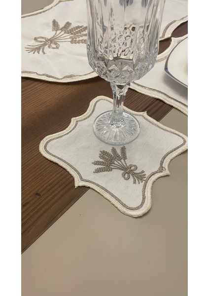 Nerina 25 Parça Lüks Amerikan Servis Runner Sunum Nakışlı Örtü Set Dertsiz 12 Kişilik Çeyizlik Keten indirimleri