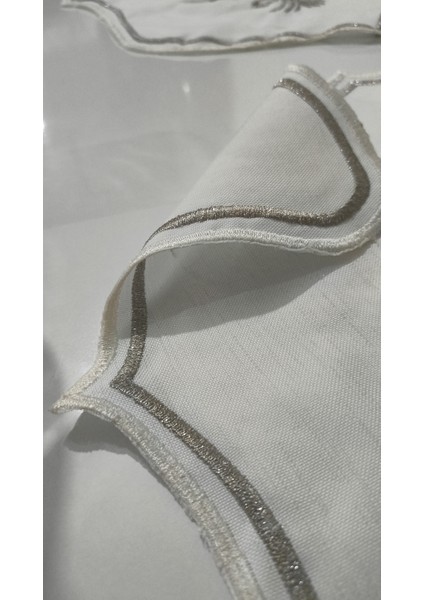 Nerina 25 Parça Lüks Amerikan Servis Runner Sunum Nakışlı Örtü Set Dertsiz 12 Kişilik Çeyizlik Keten