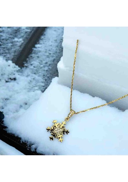 Zirkon Taşlı Kar Tanesi Çelik Kolye
