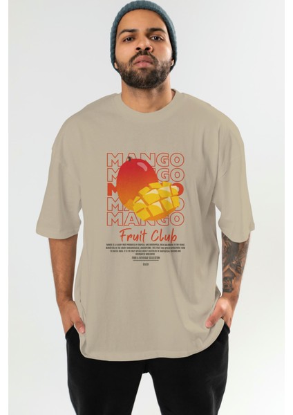 Mango Ön Baskılı Bej Oversize T-Shirt Erkek Kadın Pamuk Bisiklet Yaka Tişort fiyatları