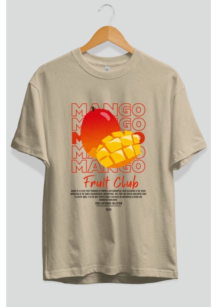 Mango Ön Baskılı Bej Oversize T-Shirt Erkek Kadın Pamuk Bisiklet Yaka Tişort modelleri