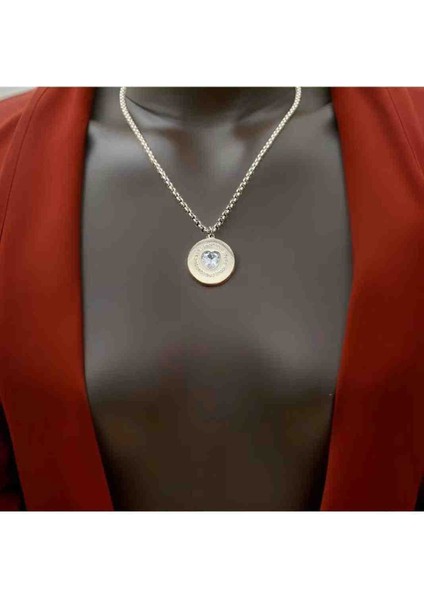 Zirkon Taşlı Kalp Detaylı Çelik Kolye