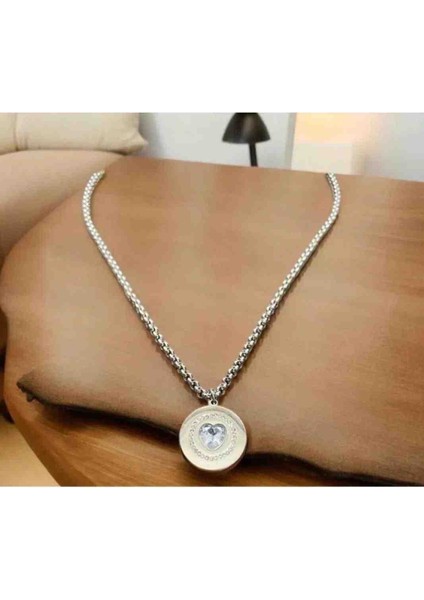 Zirkon Taşlı Kalp Detaylı Çelik Kolye fiyatları