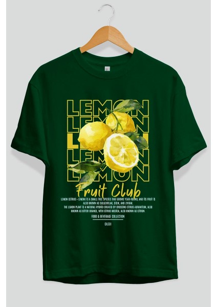 Lemon Ön Baskılı Yeşil Oversize T-Shirt Erkek Kadın Pamuk Bisiklet Yaka Tişort fiyatları