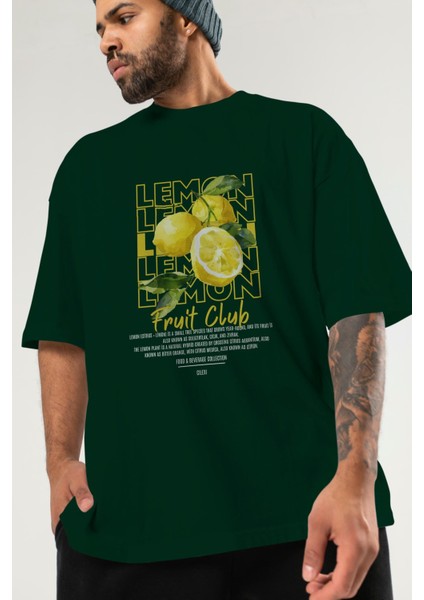 Lemon Ön Baskılı Yeşil Oversize T-Shirt Erkek Kadın Pamuk Bisiklet Yaka Tişort modelleri