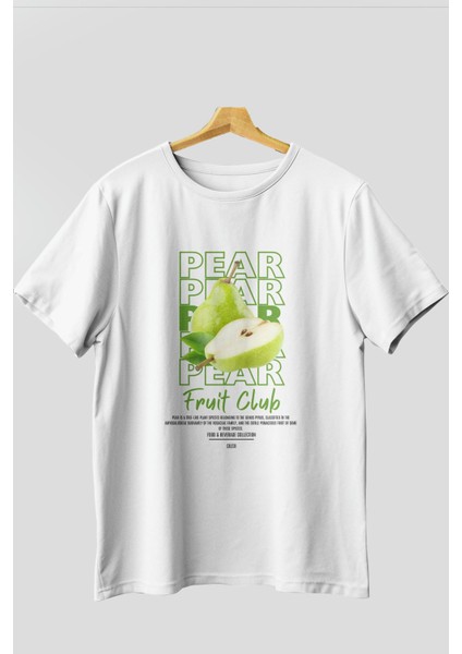 Pear Ön Baskılı Beyaz Oversize T-Shirt Erkek Kadın Pamuk Bisiklet Yaka Tişort modelleri