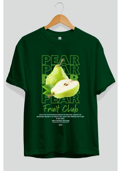 Pear Ön Baskılı Yeşil Oversize T-Shirt Erkek Kadın Pamuk Bisiklet Yaka Tişort fiyatları