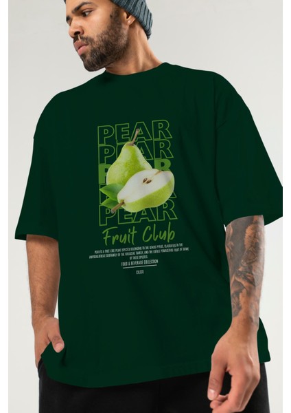 Pear Ön Baskılı Yeşil Oversize T-Shirt Erkek Kadın Pamuk Bisiklet Yaka Tişort modelleri