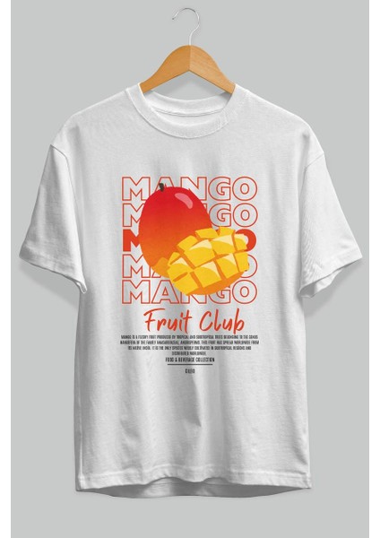 Mango Ön Baskılı Beyaz Oversize T-Shirt Erkek Kadın Pamuk Bisiklet Yaka Tişort