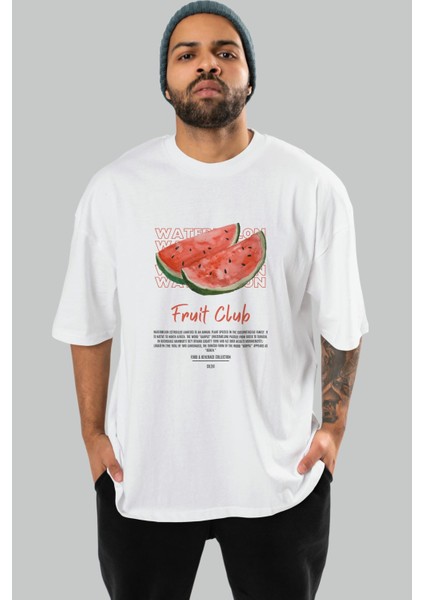 Watermelon Ön Baskılı Beyaz Oversize T-Shirt Erkek Kadın Pamuk Bisiklet Yaka Tişort indirimleri